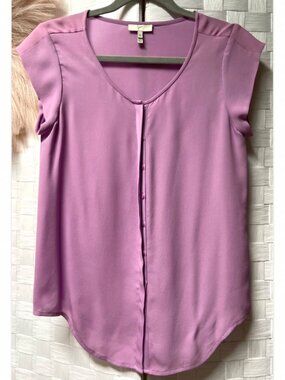 Joie 100% Silk Pink Purple Short Sleeve Button Up Top Blouse Size XS